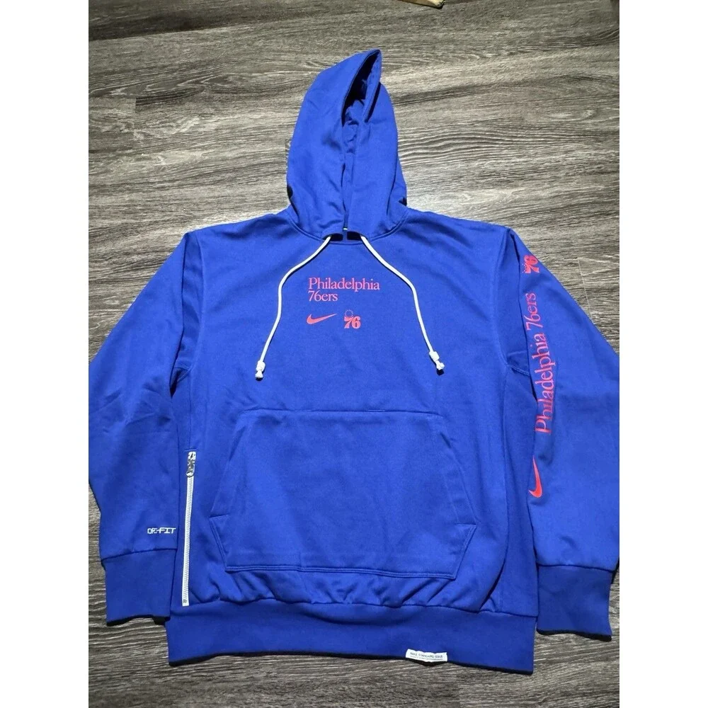 Philadelphia 76ers Hoodie Nike Big Logo Fleece Lined Sweatshirt Blue Mens Large